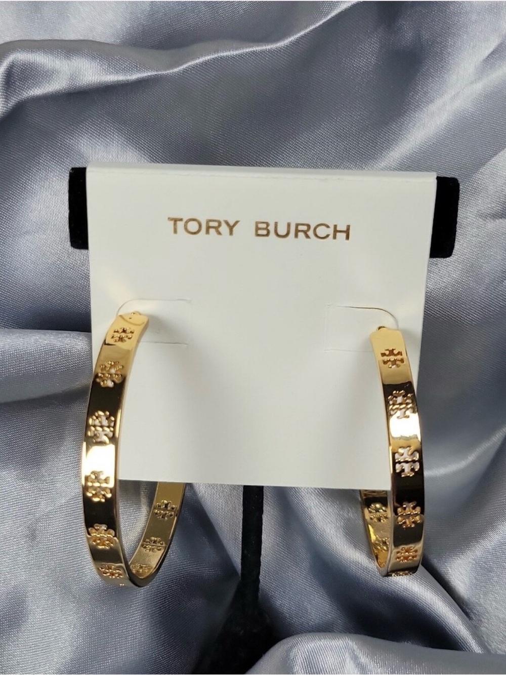 Tory Burch Gold Logo-Accent Hoop Earrings in Dustbag NWOT